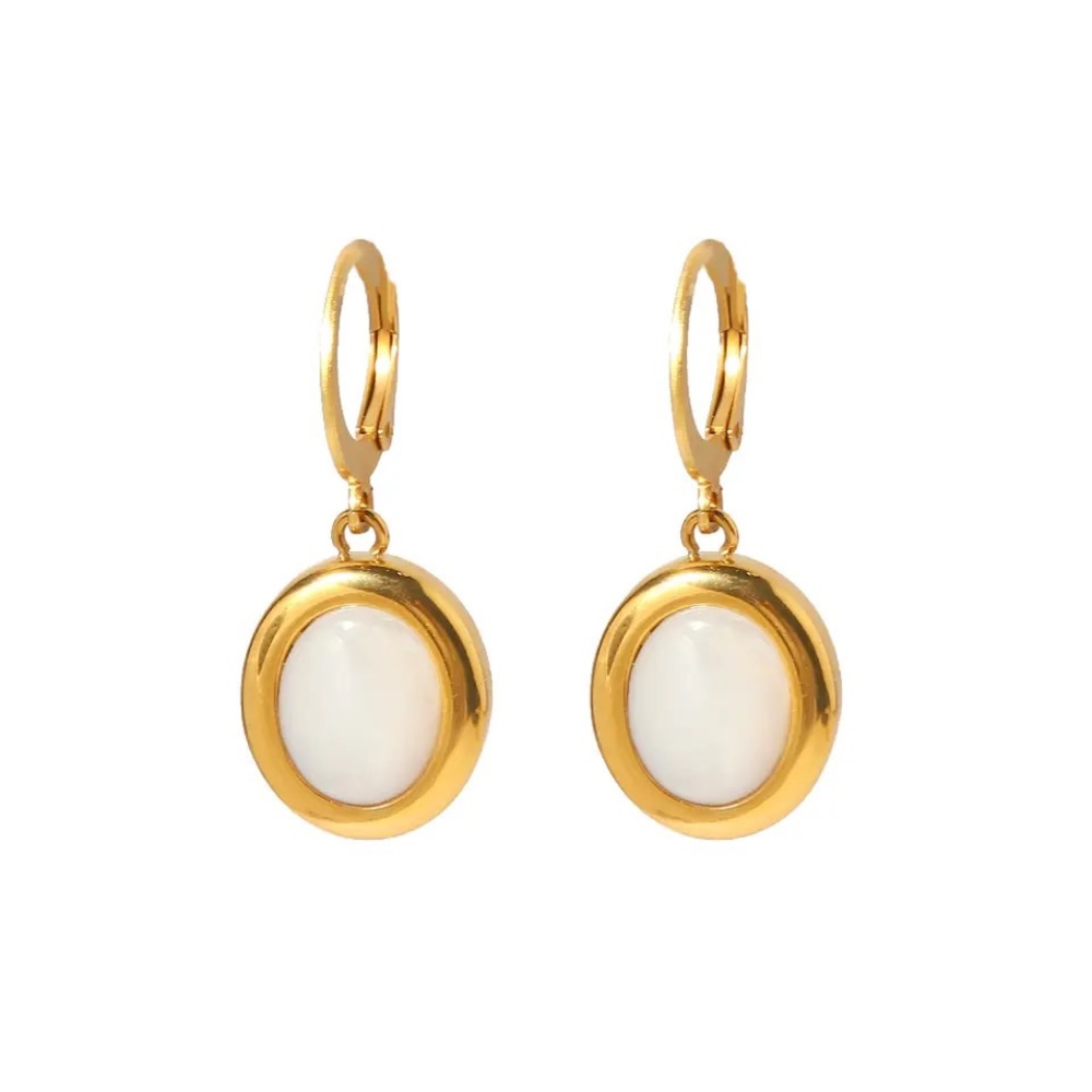 ◾️18k Gold Plated Natural White Opal Earrings